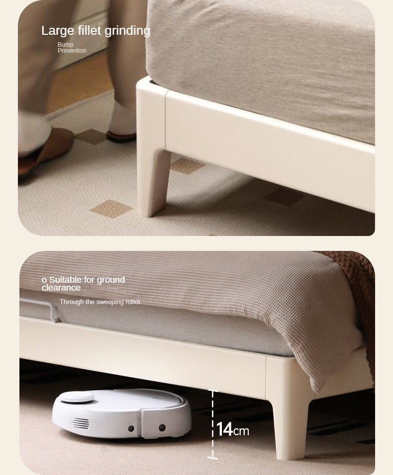 Rubber Wood  Solid Wood Soft Bed Cream Style