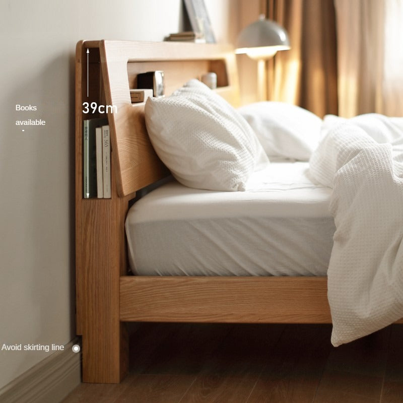 Oak, Beech Solid Wood With Light And Bookshelf Bed