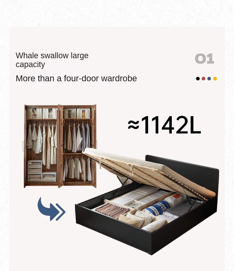 Poplar, Rubber Wood Solid Wood Fully Open High Box Bed Minimalist