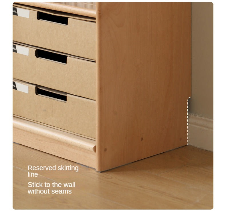 European Beech, Oak Solid Wood Floor-Standing Bookshelf with Glass Door Display