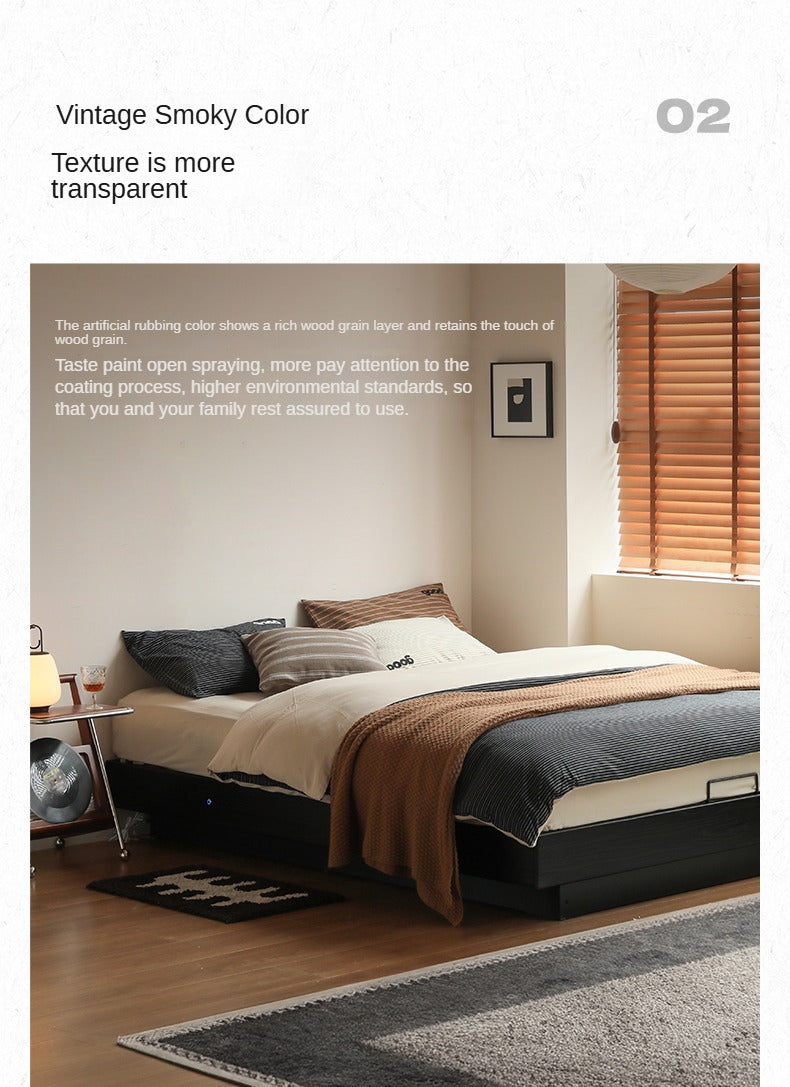 Oak Solid Wood Suspended Box Platform Bed, Headboard-Free Bed.