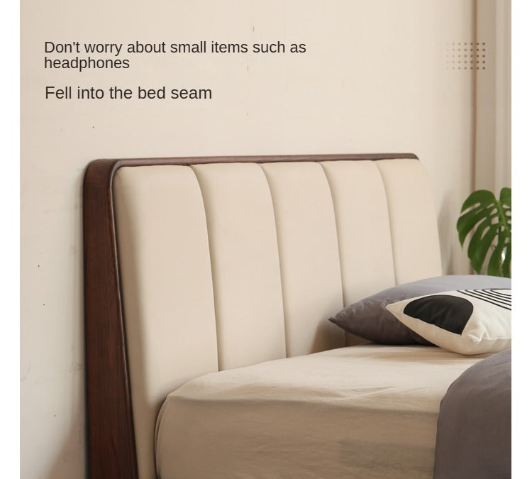Oak, Rubberwood Solid Wood Genuine Leather, eco Leather Bed Modern