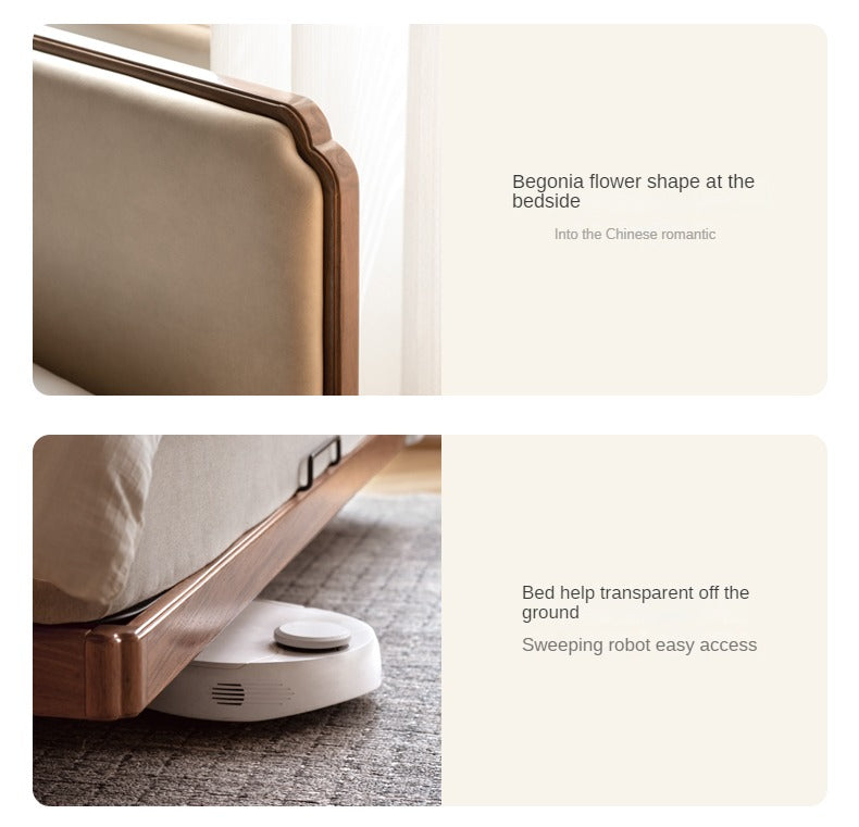 North American Black Walnut, Oak Technical Cloth Organic Leather Soft Suspended Bed
