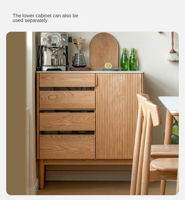 Oak Solid Wood Modern Rock Board Side High Tea Cabinet Buffet