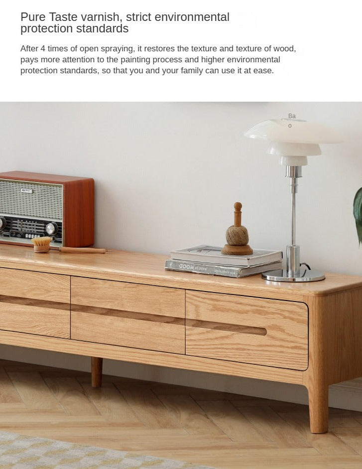 Oak Solid Wood Four-drawer TV Stand.