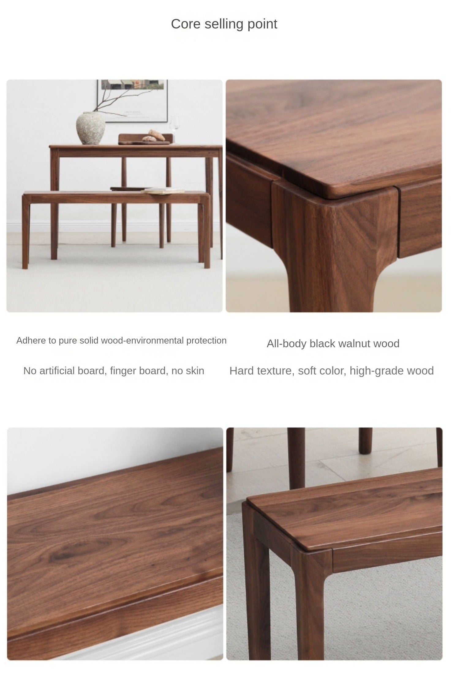 Black Walnut Solid Wood Nordic Long Bench