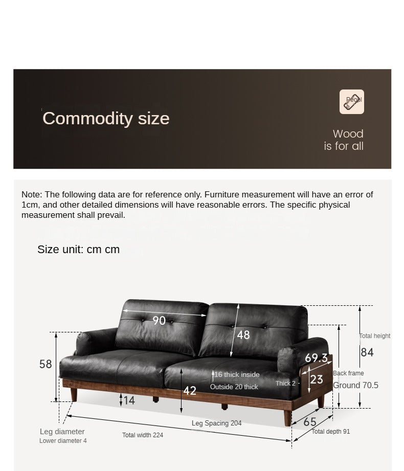Black Walnut Solid Wood Genuine Leather, Fabric Sofa