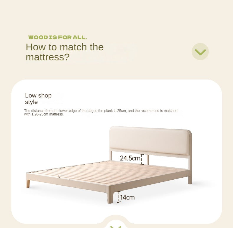 Rubber Wood Solid Wood Soft Bed Cream Style