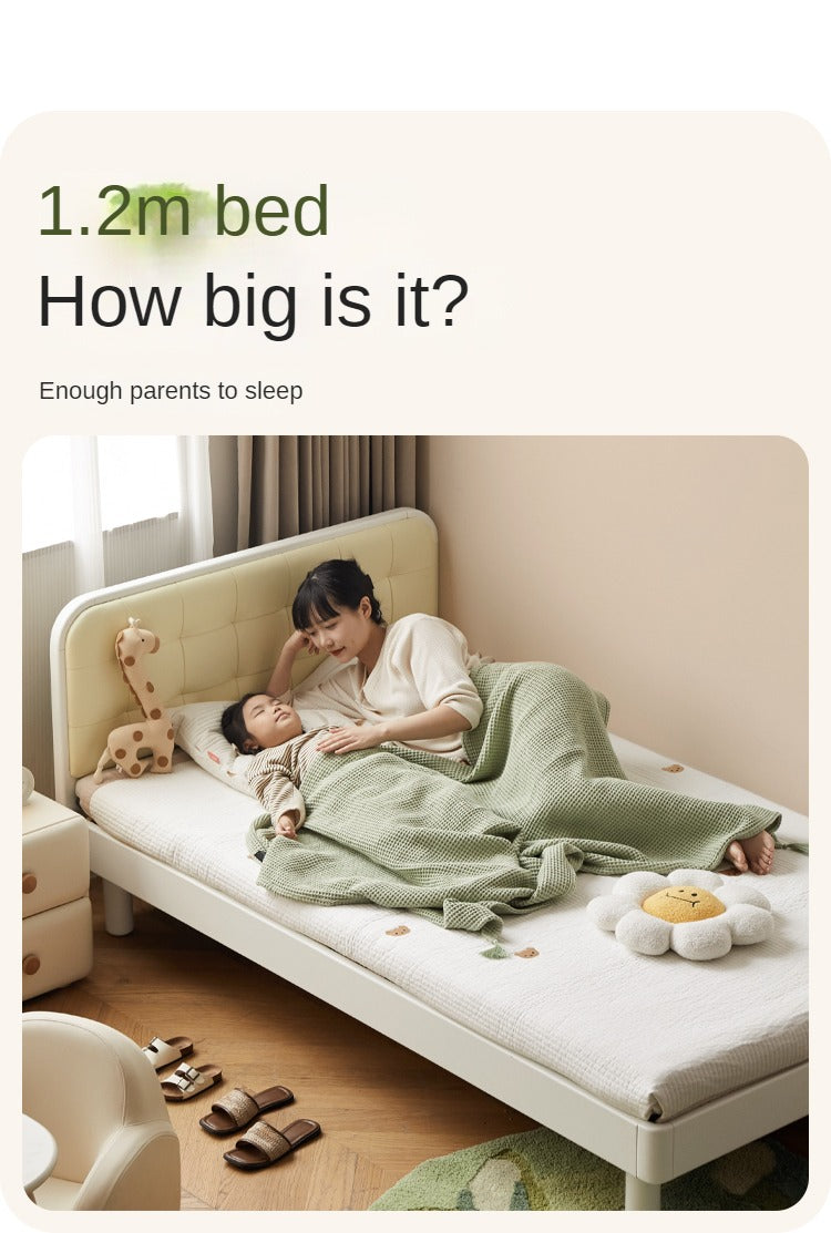 Rubber Solid Wood Children's White Cream Style Montessori Platform Bed.