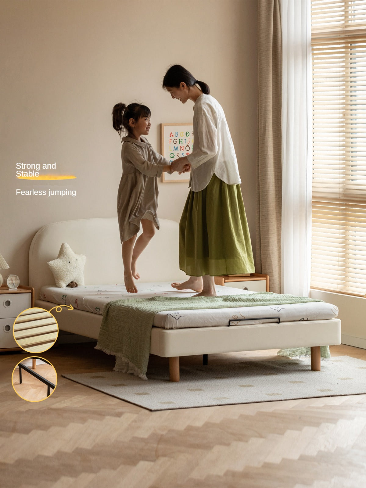 Organic leather Сhildren's bed cream bed<