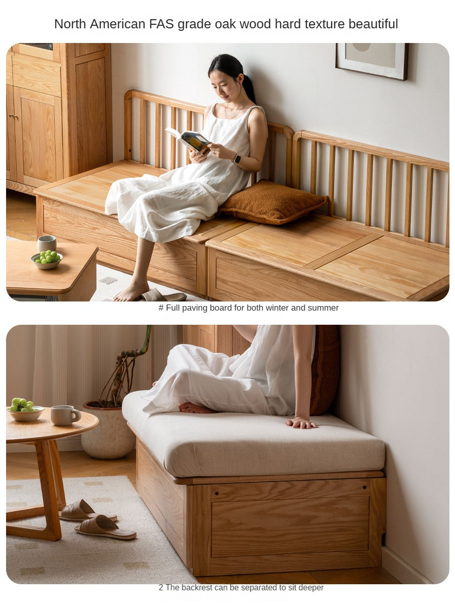 Oak Solid Wood Fabric Card Seat Floor Box Sofa.