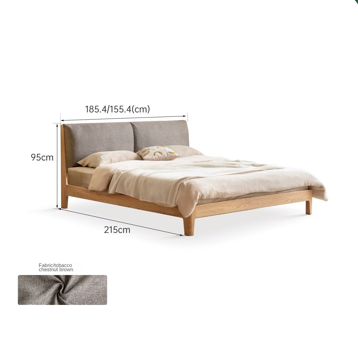 Beech, Oak, Black Walnut Solid Wood Fabric Soft Bed