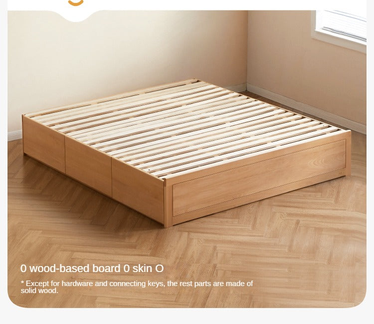European Beech solid wood platform bed, headboard-free bed with drawer box bed.