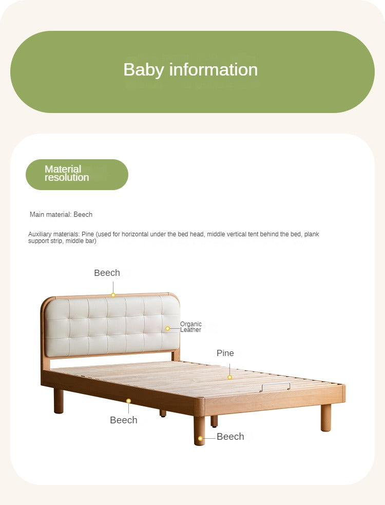 Rubberwood, Beech Solid Wood Children's Soft Bed