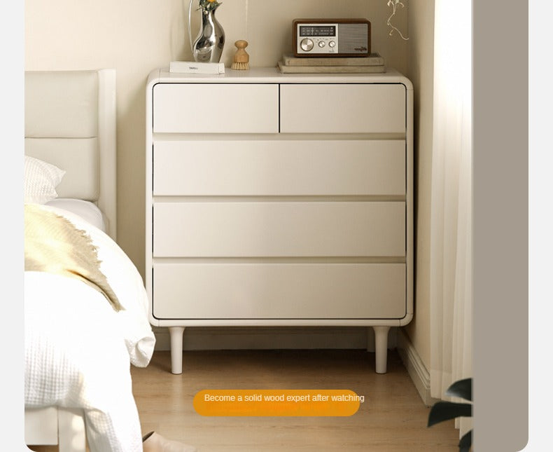 Solid Rubberwood, Poplar Solid Wood Milky Cream Style Chest of Drawers