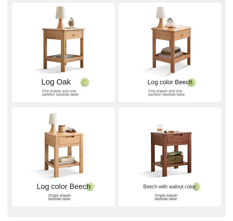 Oak, Beech Solid Wood, Solid RubberWood Nightstand.