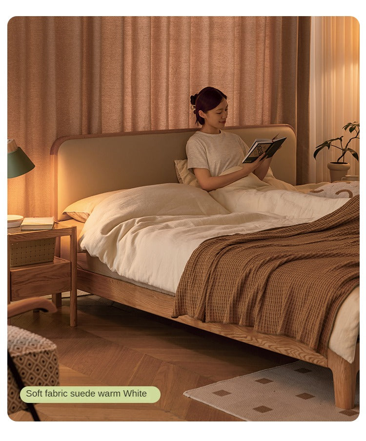 Oak, Rubber wood Solid Wood Bed Technology Fabric,Suede