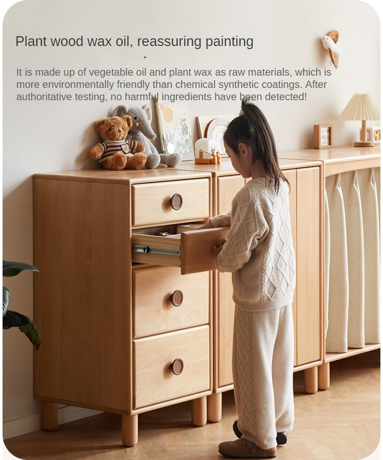Beech, Rubber Solid Wood Children's Wardrobe,Combination Storage Cabinet