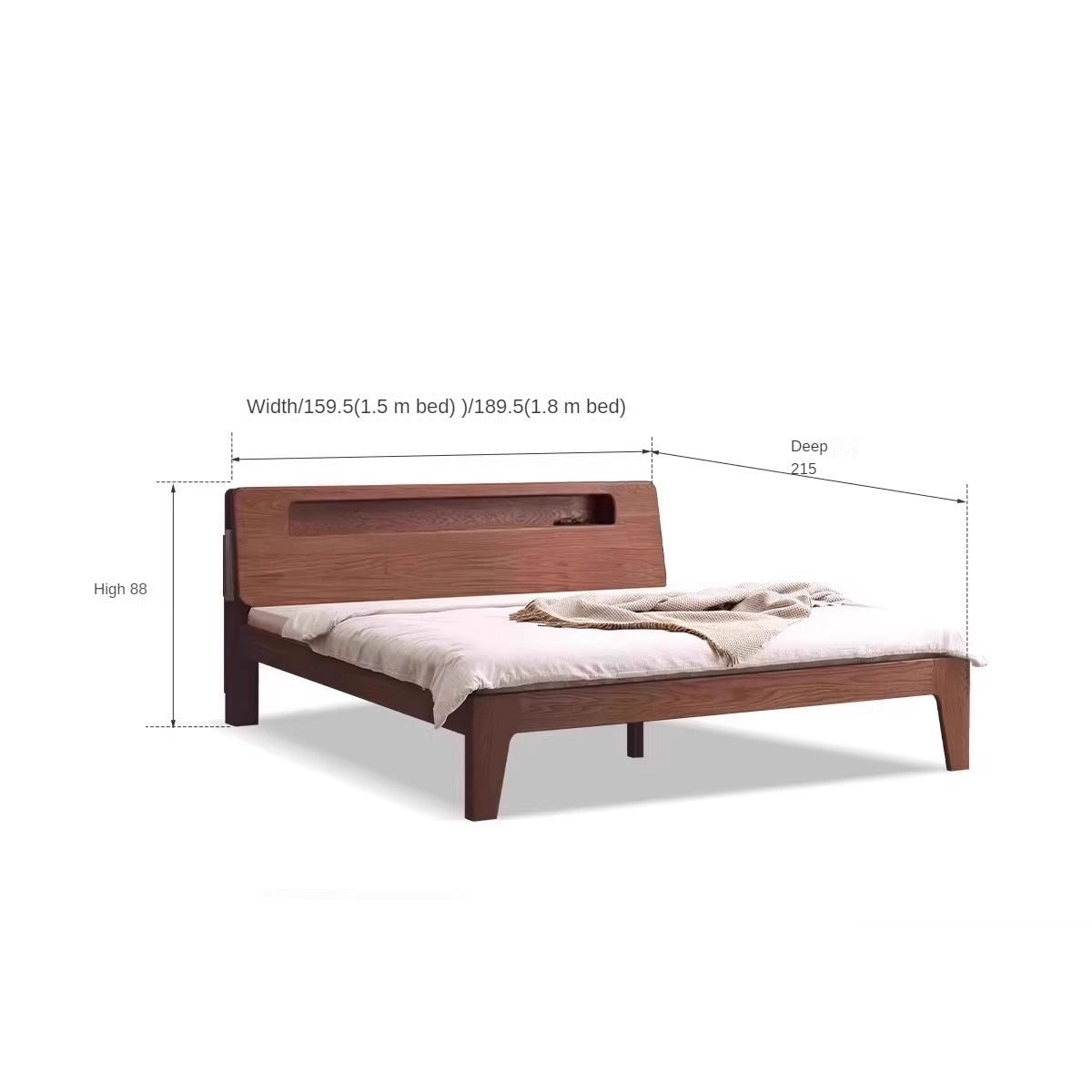 Oak, Beech Solid Wood With Light And Bookshelf Bed