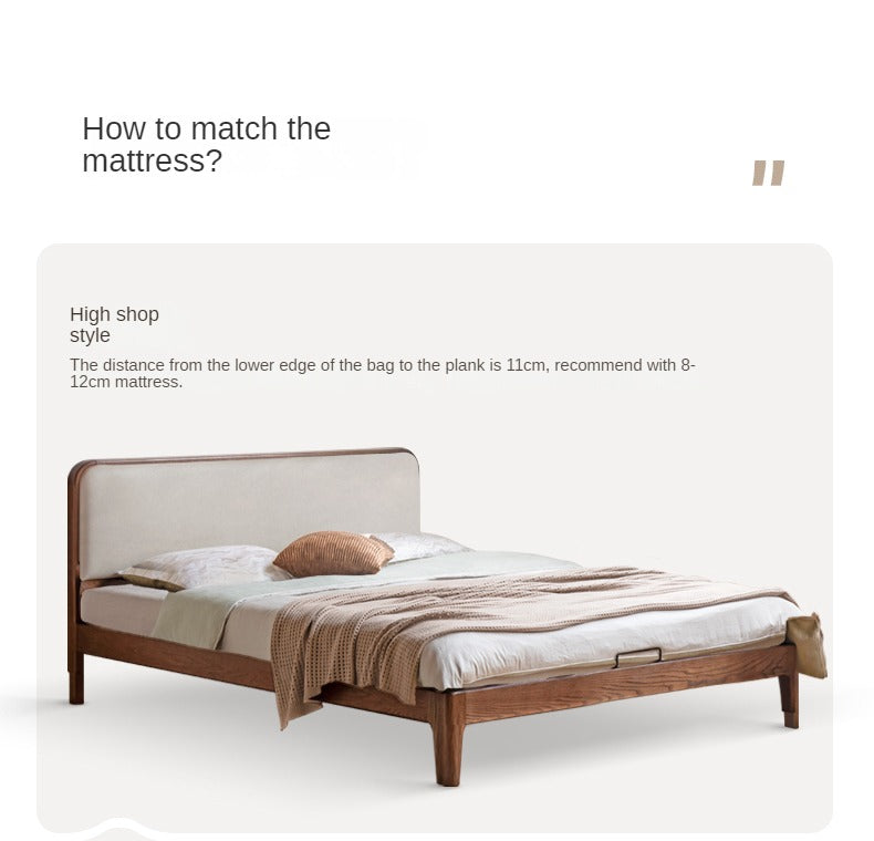 Rubber wood, Oak Solid Wood Bed Technology Fabric