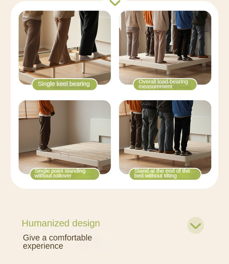 Poplar, Rubberwood Solid Wood Bed Modern Simple Cream Style