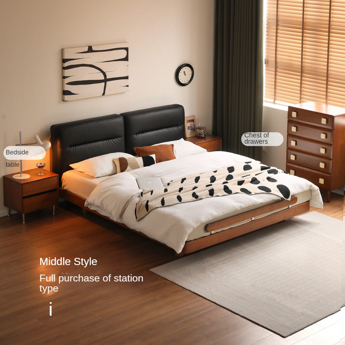 Poplar, Oak solid wood vintage soft retro bed