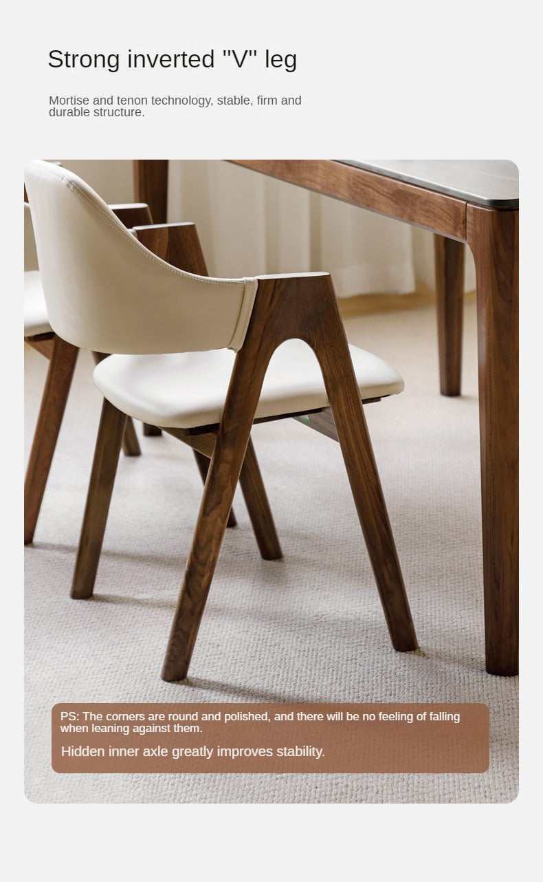 Black Walnut, Oak Solid Wood, Solid RubberWood Organic Leather, fabric Armchair 4 pcs