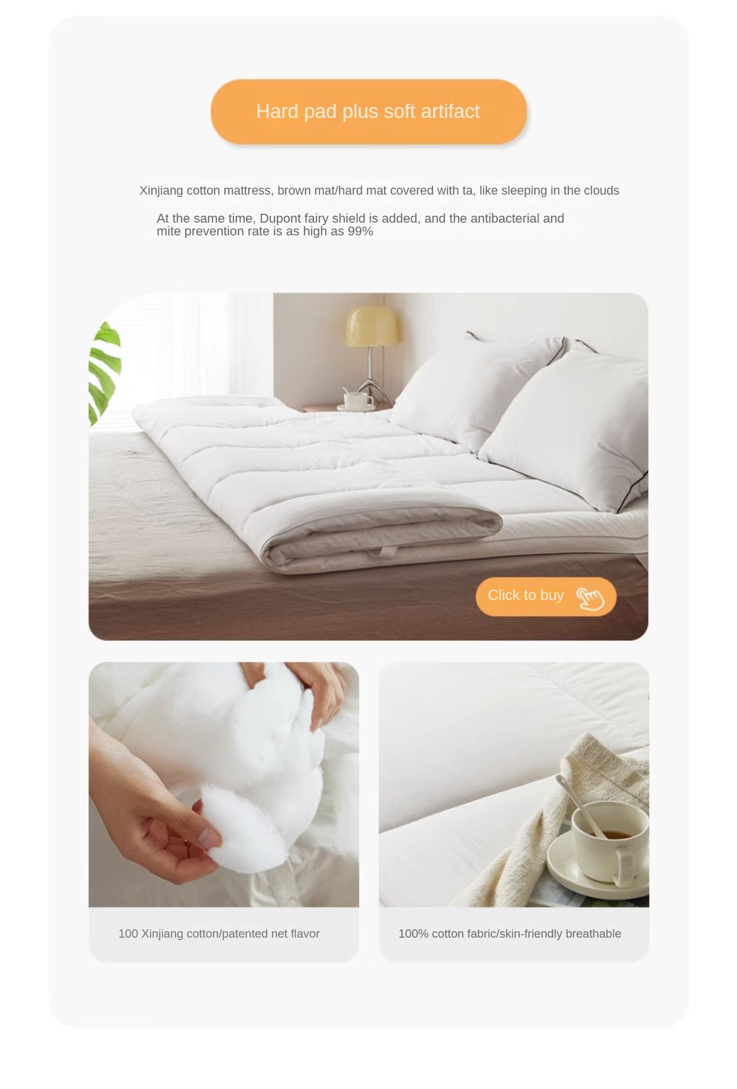 Zero-Glue Natural Coconut Fiber Eco-Friendly Double Mattress, Thin and Firm with Spinal Support 12cm, 8cm, 6cm