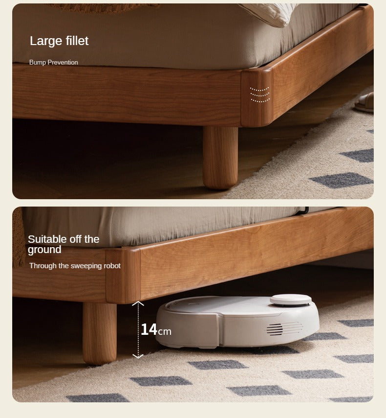 Cherry Solid Wood fabric Soft Bed