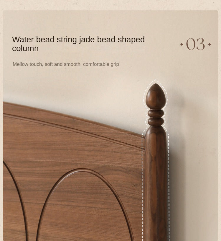 Black Walnut, Poplar Solid Wood Big Bed Retro French