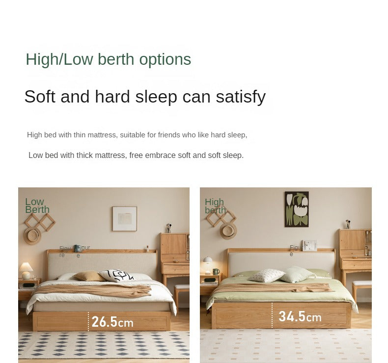 Oak Solid Wood Box Bed Storage Bed Technology Loth, Fabric