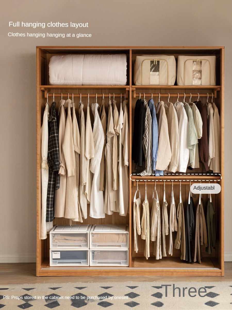Cherry Solid Wood Retro Sliding Door Wardrobe
