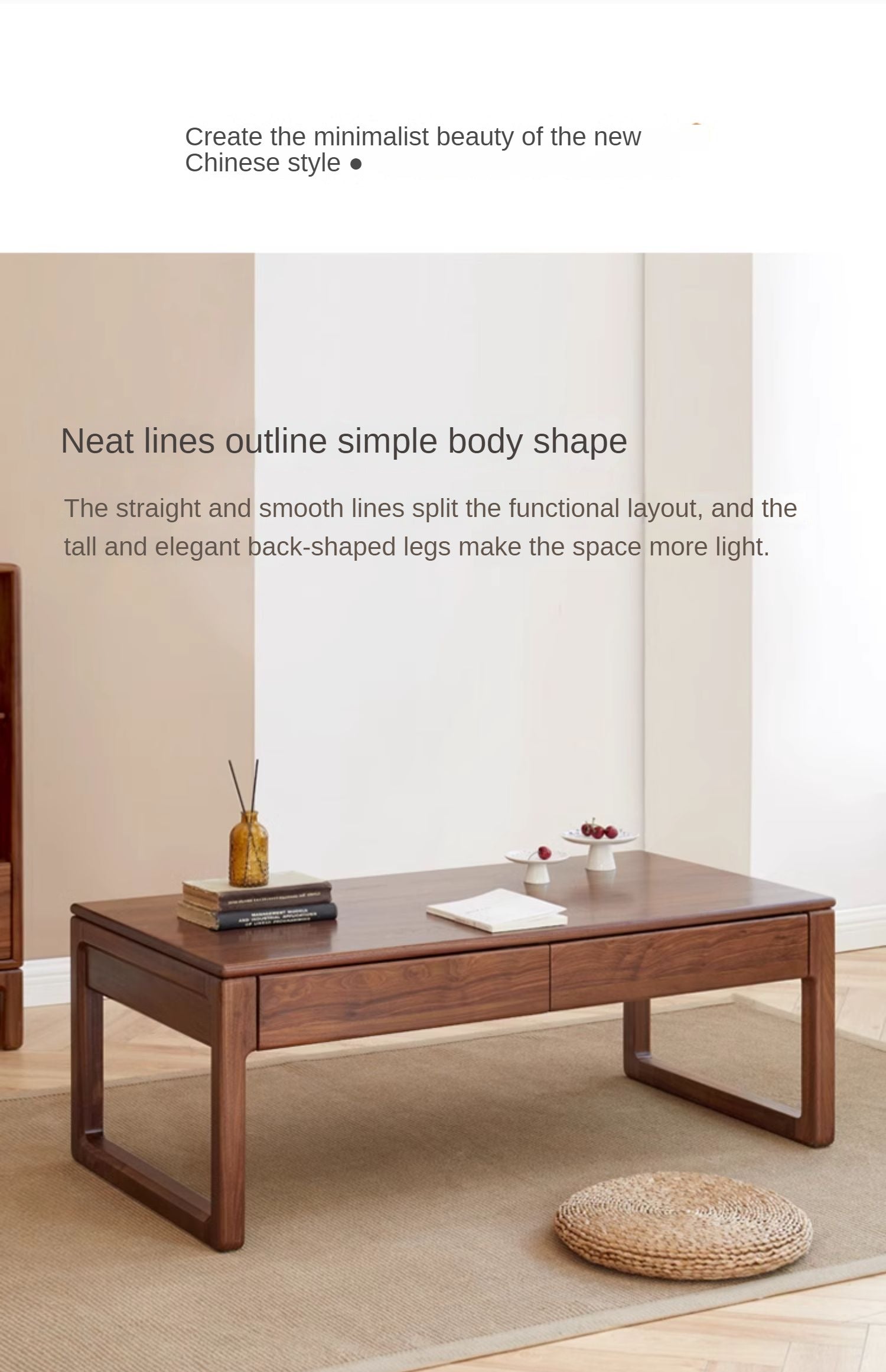 Ash, Black Walnut, Oak Solid Wood Coffee Table