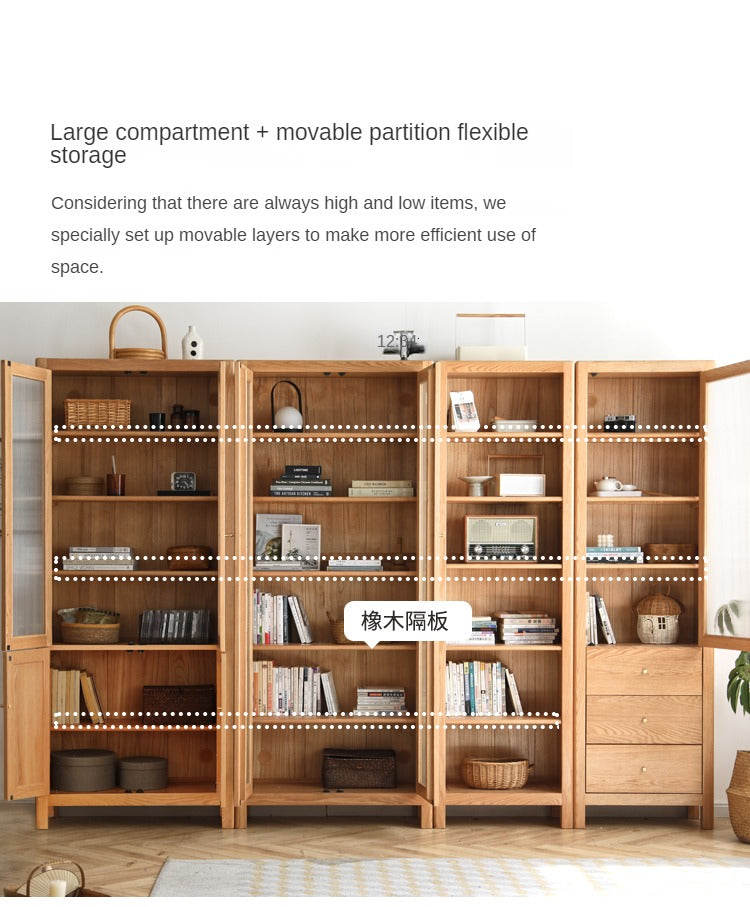 Oak, Solid Rubberwood Modern Minimalist Combination Bookcase