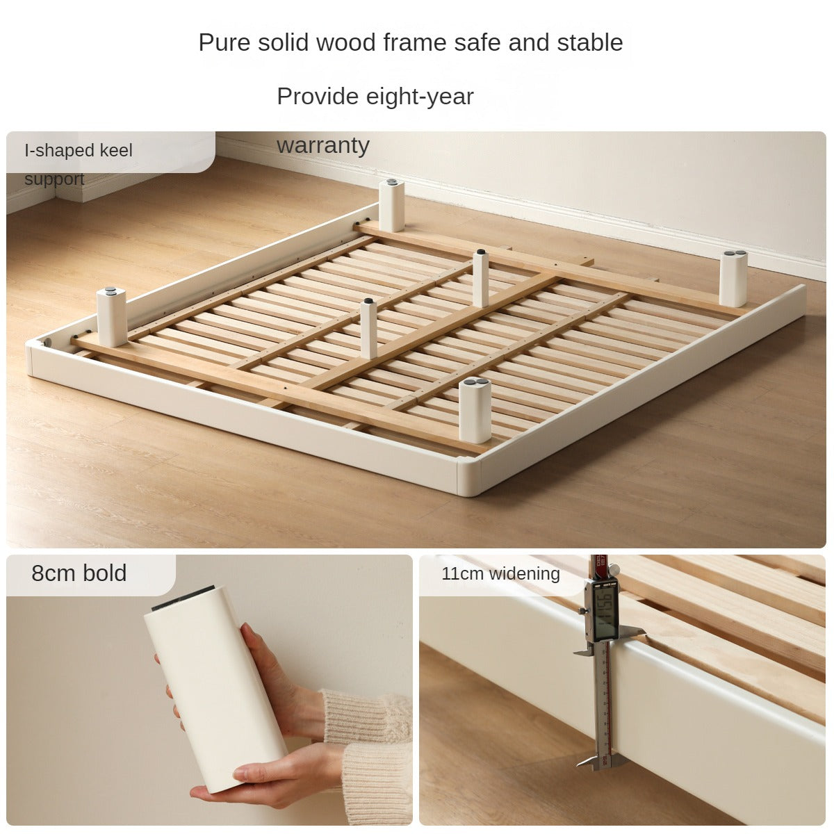 Poplar, Rubberwood Solid Wood Bed Modern Simple Cream Style
