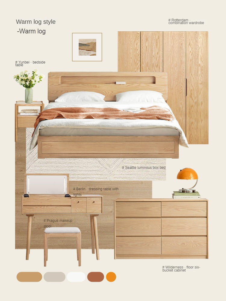 Oak Solid Wood, Solid RubberWood Dressing Table Mirror LED Touch Light.