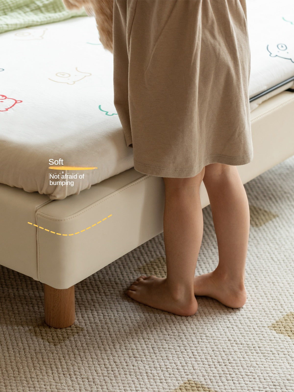 Organic leather Сhildren's bed cream bed<