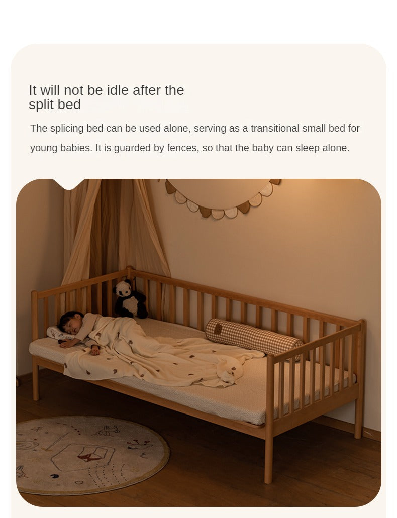 Beech solid wood children's bed with guardrails spliced bed<