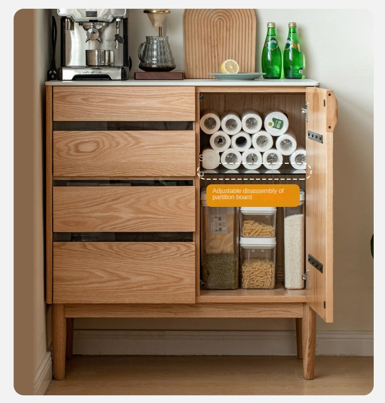 Oak Solid Wood Modern Rock Board Side High Tea Cabinet Buffet