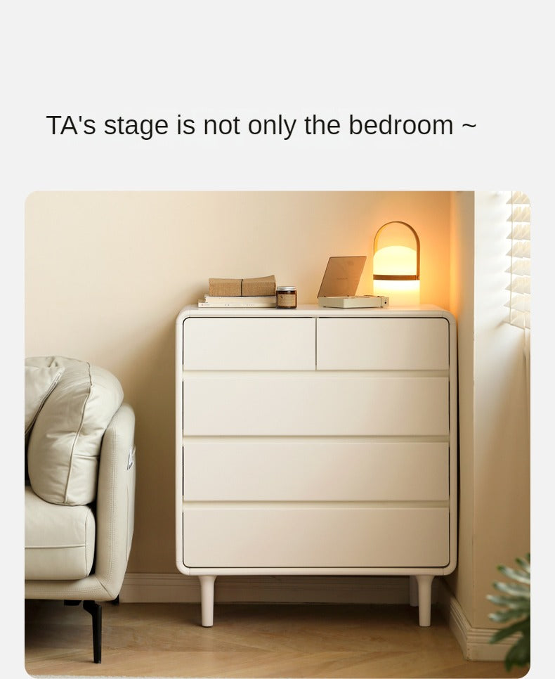 Solid Rubberwood, Poplar Solid Wood Milky Cream Style Chest of Drawers