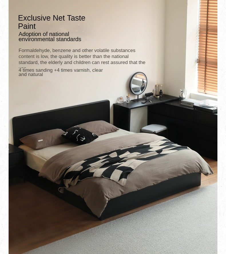 Poplar, Rubber Wood Solid Wood Fully Open High Box Bed Minimalist