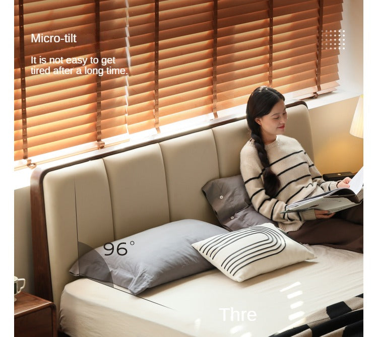 Oak, Rubberwood Solid Wood Genuine Leather, eco Leather Bed Modern