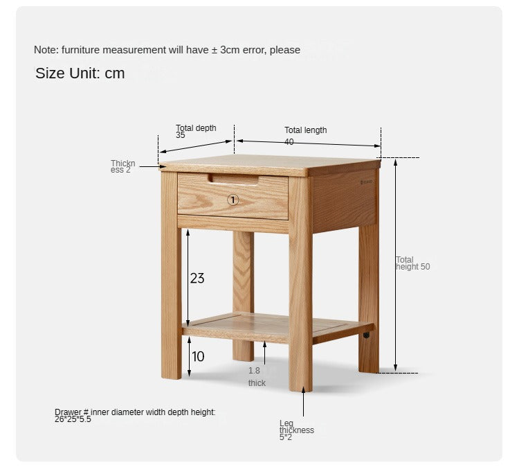 Oak, Beech Solid Wood, Solid RubberWood Nightstand.