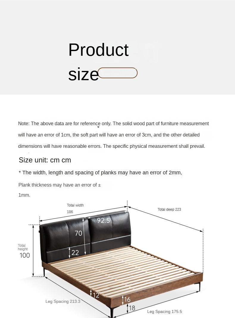 Oak,Black Walnut Solid Wood Soft Genuine Leather Bed Light Luxury