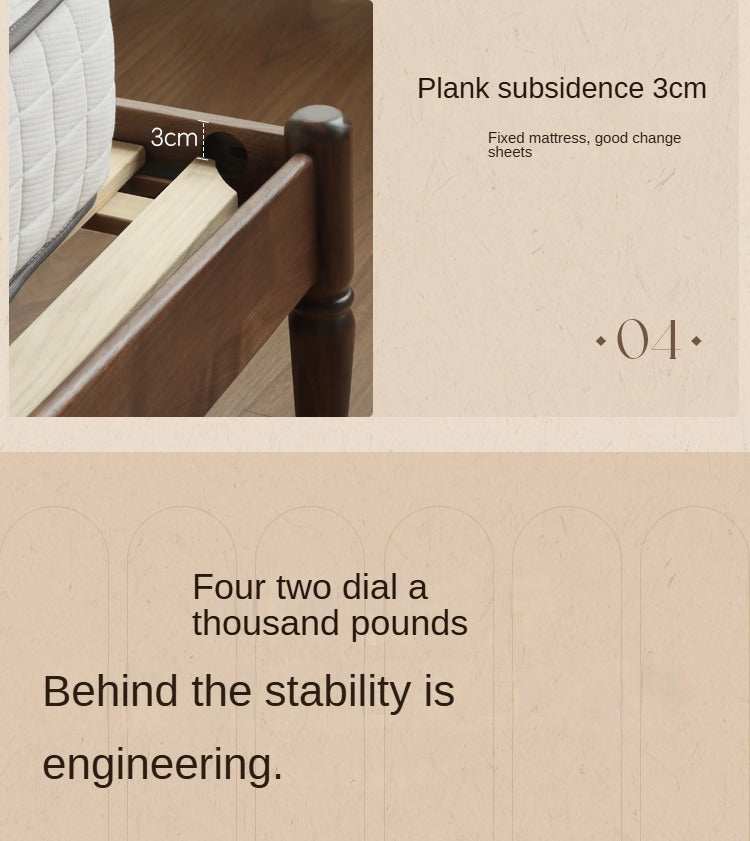 Black Walnut, Poplar Solid Wood Big Bed Retro French