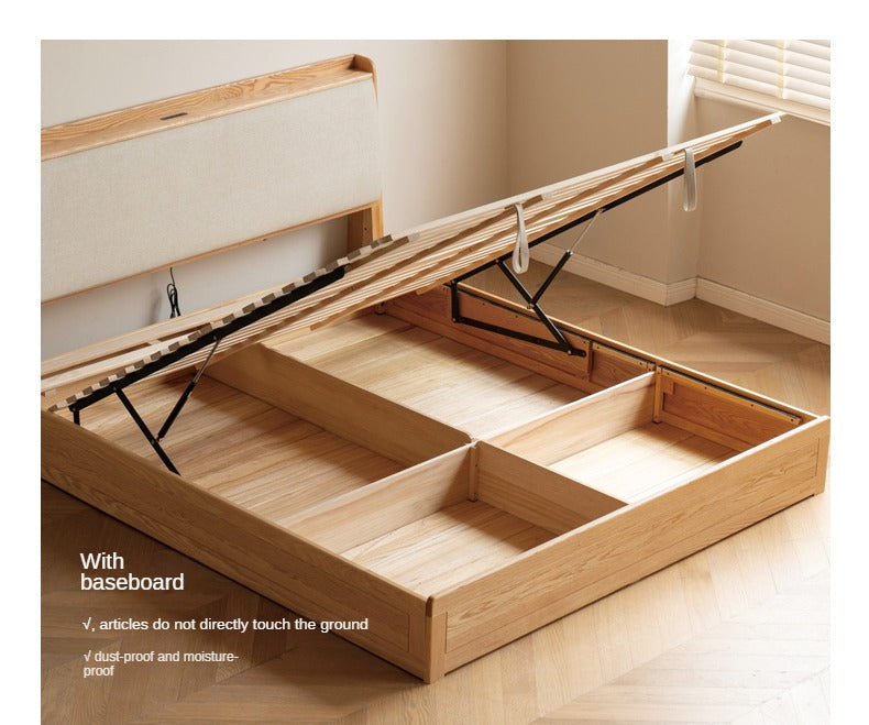 Oak Solid Wood Box Bed Storage Bed Technology Loth, Fabric