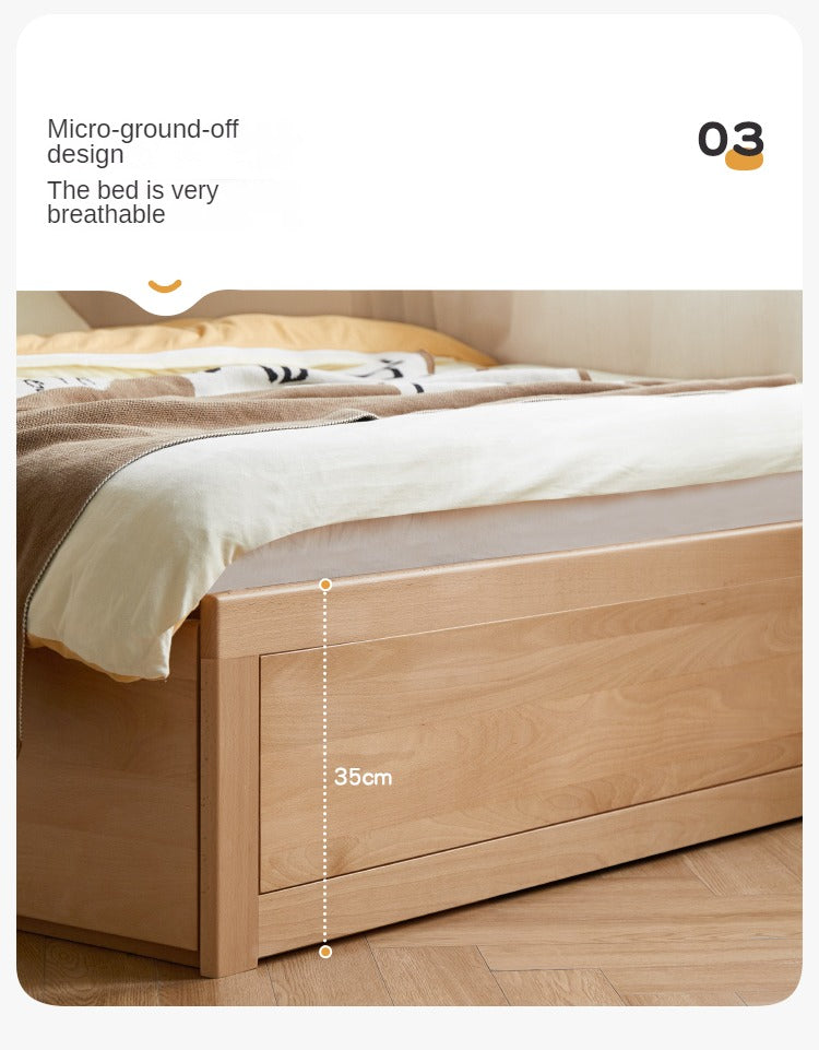 European Beech solid wood platform bed, headboard-free bed with drawer box bed.