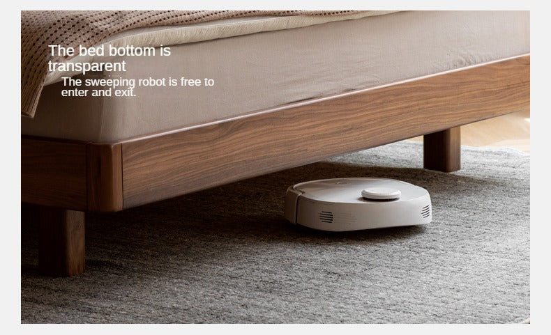 Teak, Black Walnut Solid Wood Genuine Leather Suspended Bed with Light