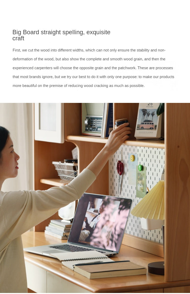 Beech Solid Wood Desk Bookshelf Combination