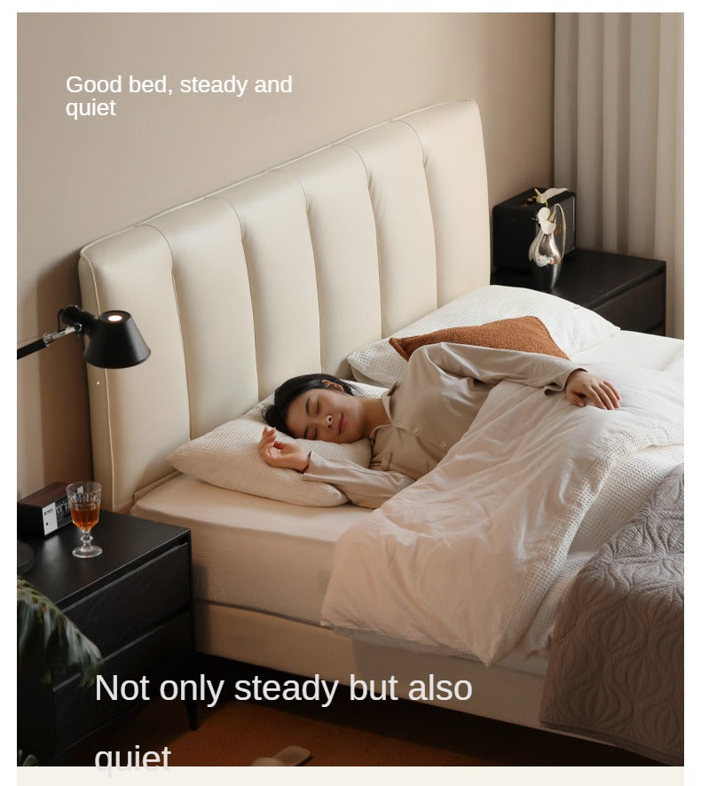 Genuine Leather Suspended Light Luxury Cream Style Bed